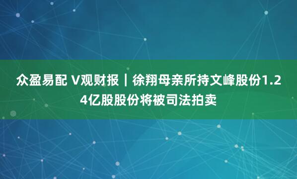 众盈易配 V观财报｜徐翔母亲所持文峰股份1.24亿股股份将被司法拍卖
