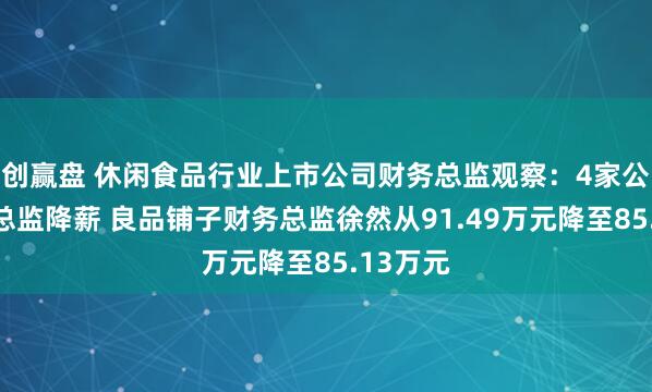 创赢盘 休闲食品行业上市公司财务总监观察：4家公司财务总监降薪 良品铺子财务总监徐然从91.49万元降至85.13万元